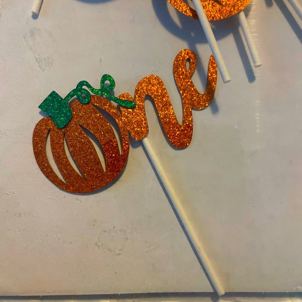 Orange pumpkin one cupcake toppers glitter